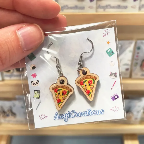 Pendientes pizza kawaii