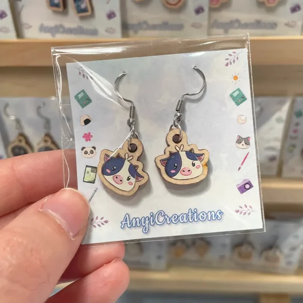 Pendientes vacas kawaii - animales
