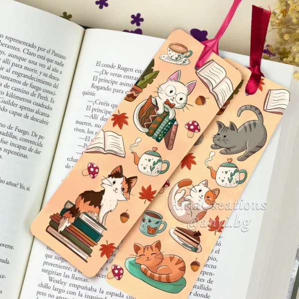 Marcapáginas de gatos lectores otoño - punto de libro gatito kawaii